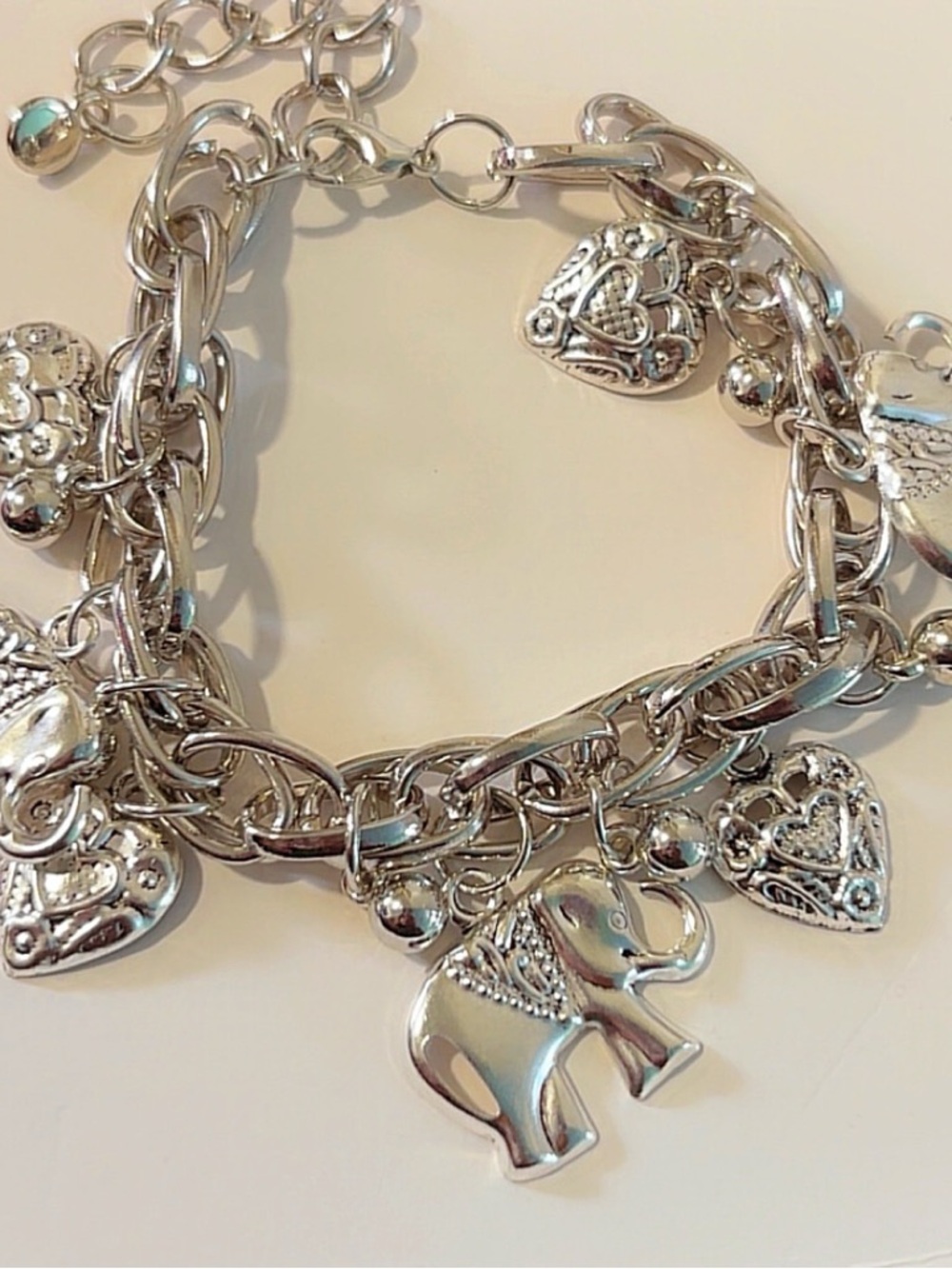 Silver Elephant & Heart Charm Bracelet - Women Jewelry